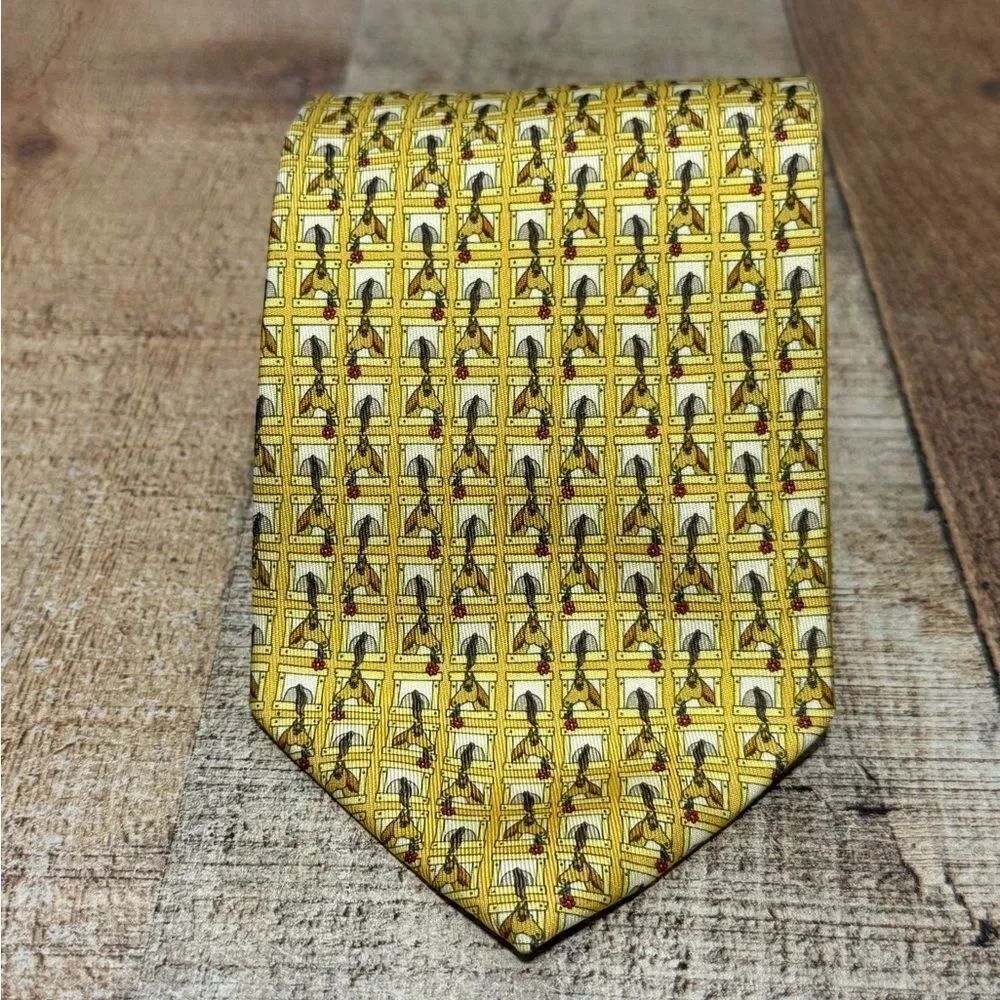 Salvatore Ferragamo Horses Mens Silk Tie Made In Italy equestrian